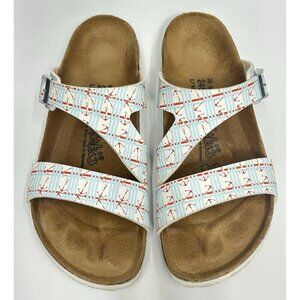 Birkenstock Birkis Anchor Print Sandals Slides Size 38 Women 7 Nautical Coastal